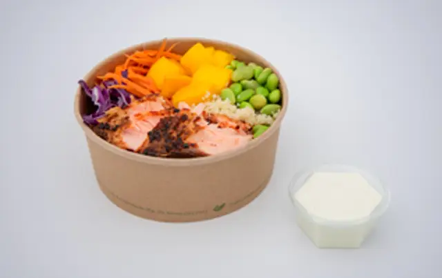 Salad bowl with baked salmon