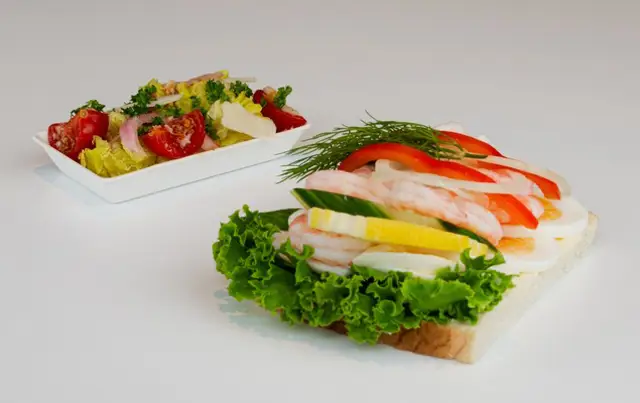 Open-faced sandwich: egg & shrimp