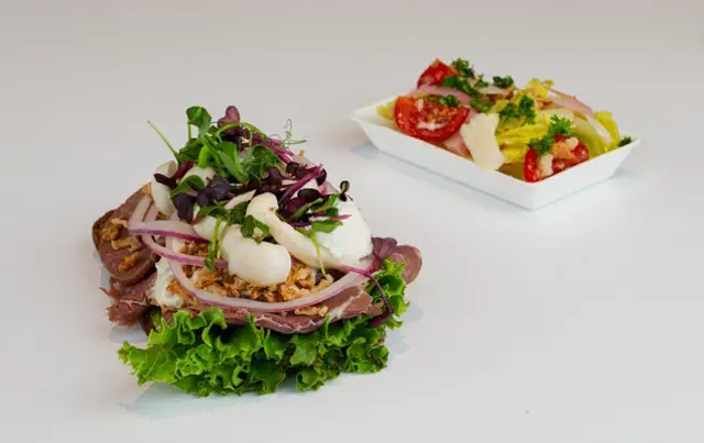 Open-faced sandwich: roast beef